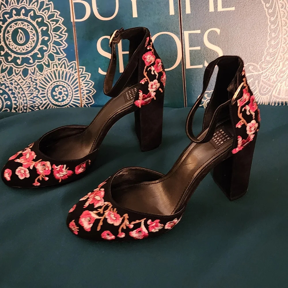 Artisan White House Black Market Embroidered Heels, Sz 8M - Picture 6 of 7